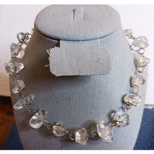 ABRA Clear Quartz Crystal Nugget Necklace Womens Silver Tone Wire Wrapped